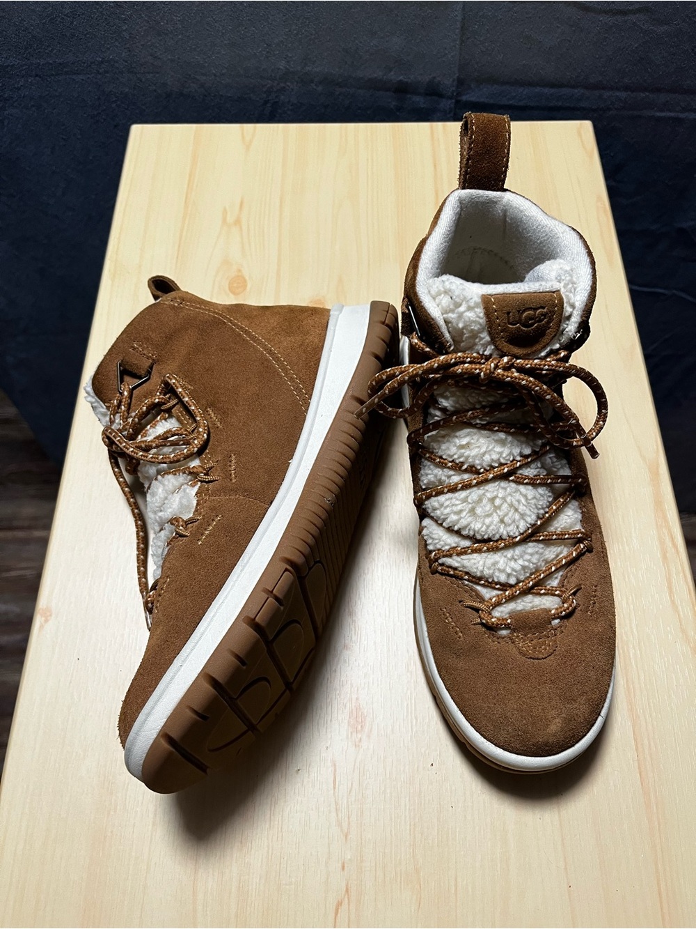 UGG Lakesider Heritage Mid Boot Winter Women Sz 8 Chestnut Brown Suede Lace Up